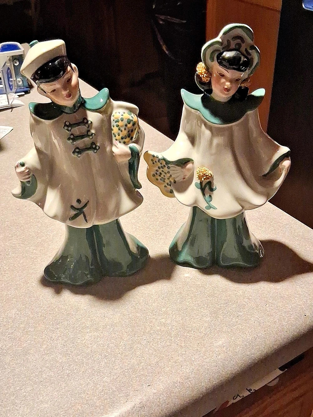 Florence Ceramics Vintage Asian Couple Bud Vases